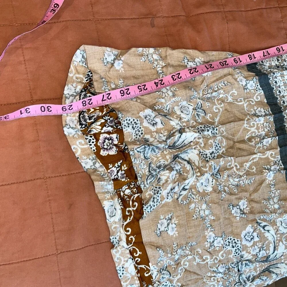 Bohemian Style Maxi Skirt L By Otis & Maclain Floral & Geometric Print Brown/Whi